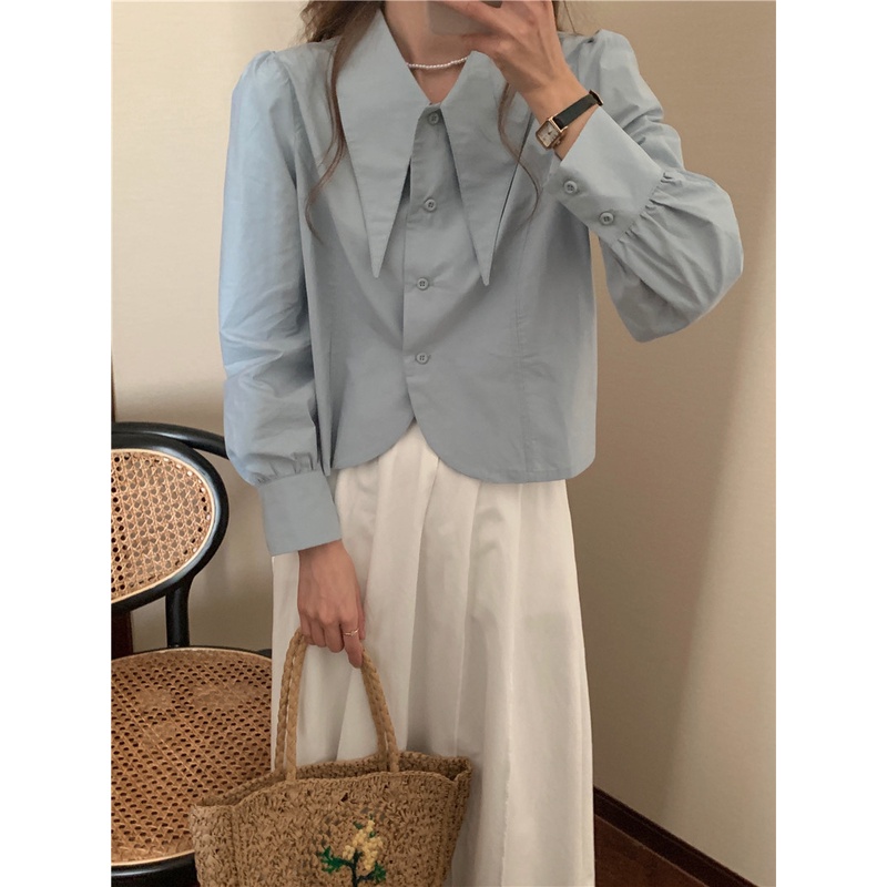 Áo sơ mi SUXI tay dài màu trơn dáng ôm thời trang Hàn Quốc