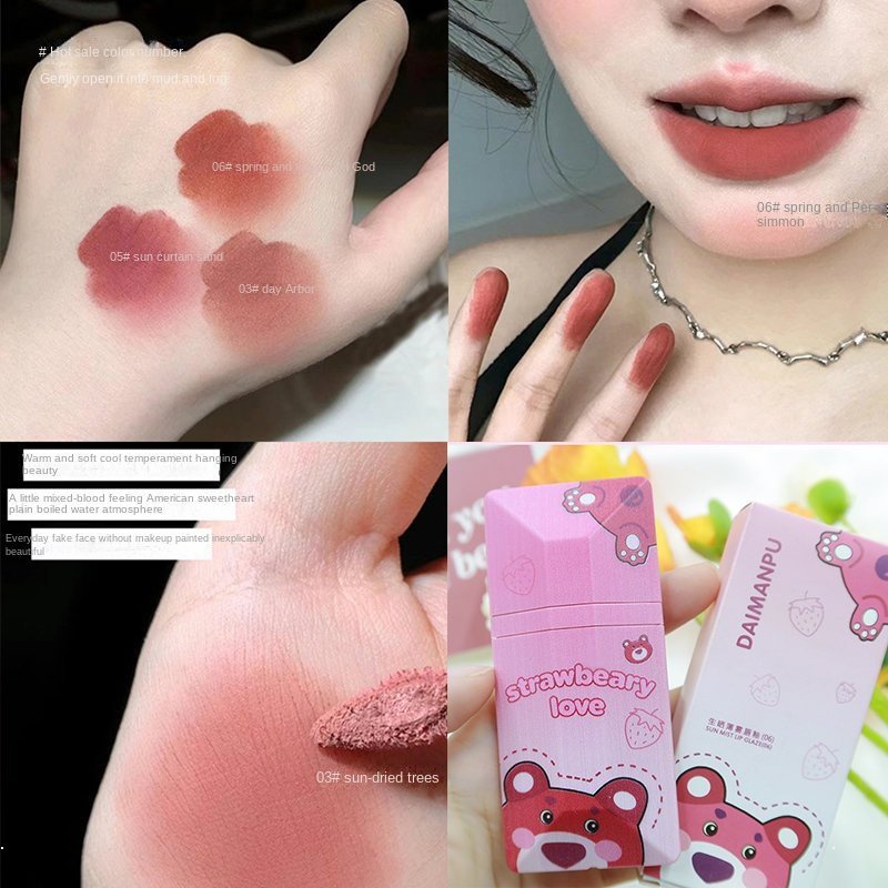 Son Kem Lì Chống Nước Lâu Phai Thiết Kế Vỏ Son Hình Gấu Dâu Tây Dễ Thương
