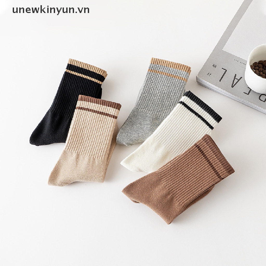 Set 2 Đôi Vớ Thể Thao Bằng Cotton Thoải Mái Màu Trơn Kẻ Sọc Đơn Giản Thời Trang Cho Nữ