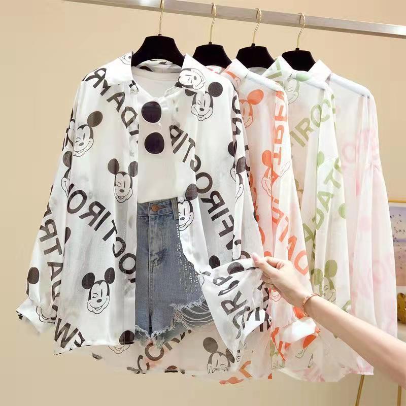 Áo Khoác Chống Nắng Mỏng Dáng Rộng In Hình Mickey Phong Cách Hàn Quốc Thời Trang Mùa Hè 2023 Mới Cho Nữ