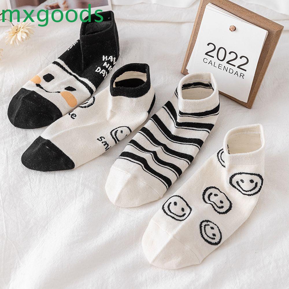 Vớ Cotton Thoáng Khí Họa Tiết Mặt Cười Kẻ Sọc Thời Trang Cho Nữ