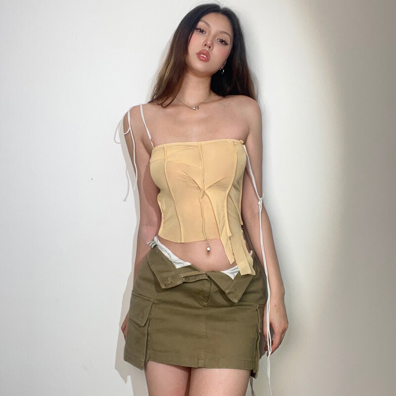 Kliou 2023 Mới Áo Croptop Hai Dây Màu Trơn Đơn Giản Phong Cách Mới 2023
