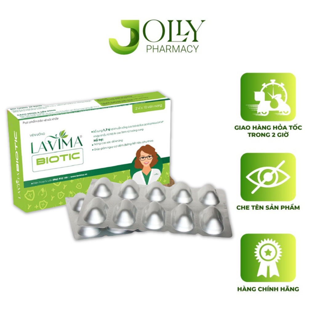Viên uống phụ khoa LAVIMA BIOTIC viên uống, Men vi sinh vùng kín 20 Viên, giảm khí hư, ngứa rát Jolly Pharmacy
