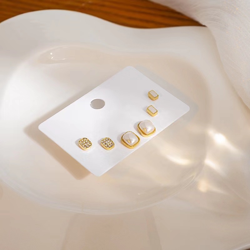 Bộ Bông Tai Ba Món Bằng Bạc 925 Đính Kim Cương Và Ngọc Trai Nhân Tạo Phong Cách Mới