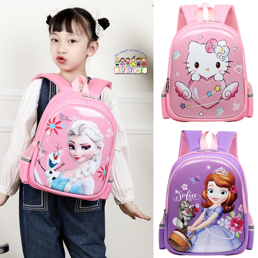 Balo cho bé gái, cặp sách trẻ em đi học mẫu giáo mầm non elsa hình công chúa kitty, elsa, sofia nhiều ngăn 337 Store