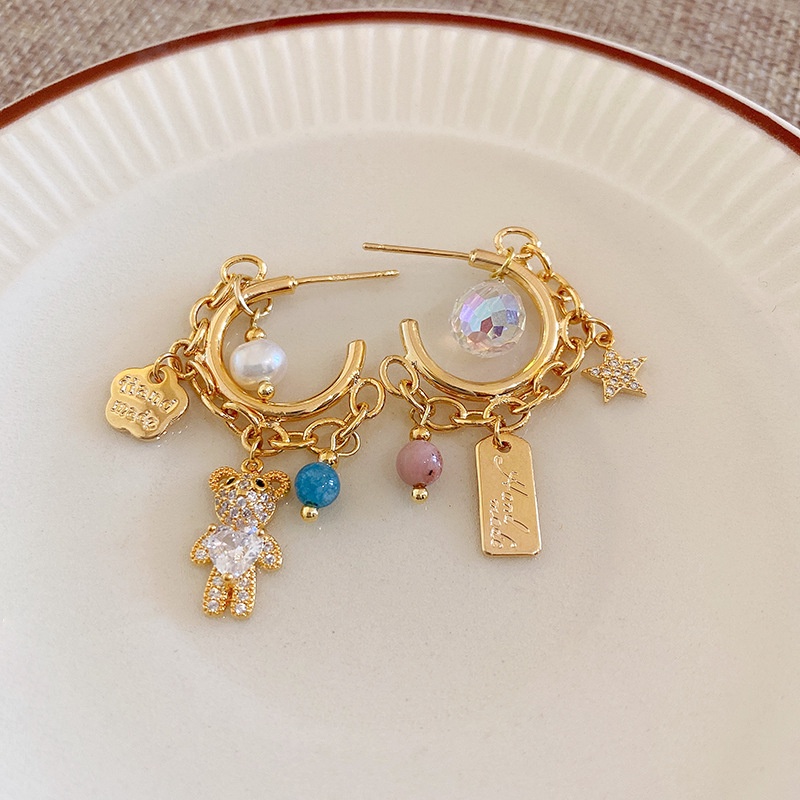 Khuyên Tai Mạ Vàng / Bạc Đính Đá zircon / Ngọc Trai / Gấu Thời Trang Cá Tính