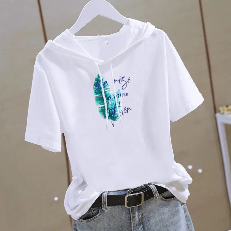 Áo Thun Cotton Có Mũ Trùm Dáng Rộng Ngắn Tay Phong Cách Hàn Quốc Thời Trang Mùa Hè Hàng Mới Dành Cho Bạn Nữ