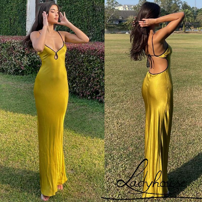 Đầm Dài Không Tay Cổ Chữ V Sâu Màu Trơn Thời Trang Mùa Hè Dành Cho Nữ