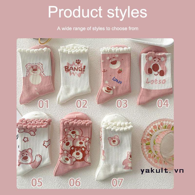 🎀 yakult 🎀Vớ Cổ Cao Vừa In Họa Tiết Gấu Hồng Hoạt Hình Phong Cách Hàn Quốc Dễ Thương Thời Trang Thu Đông Cho Nữ