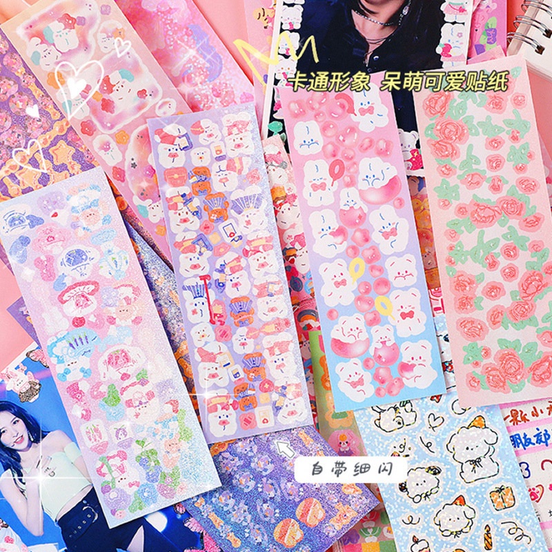 Bộ Nhãn Dán Sticker Hình Dán Kim Tuyến Hàn Quốc Dễ Thương Decor Toploader
