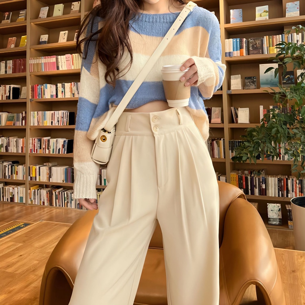 Quần Dài Lưng Cao Dáng Rộng Thời Trang Cá Tính Cho Nữ