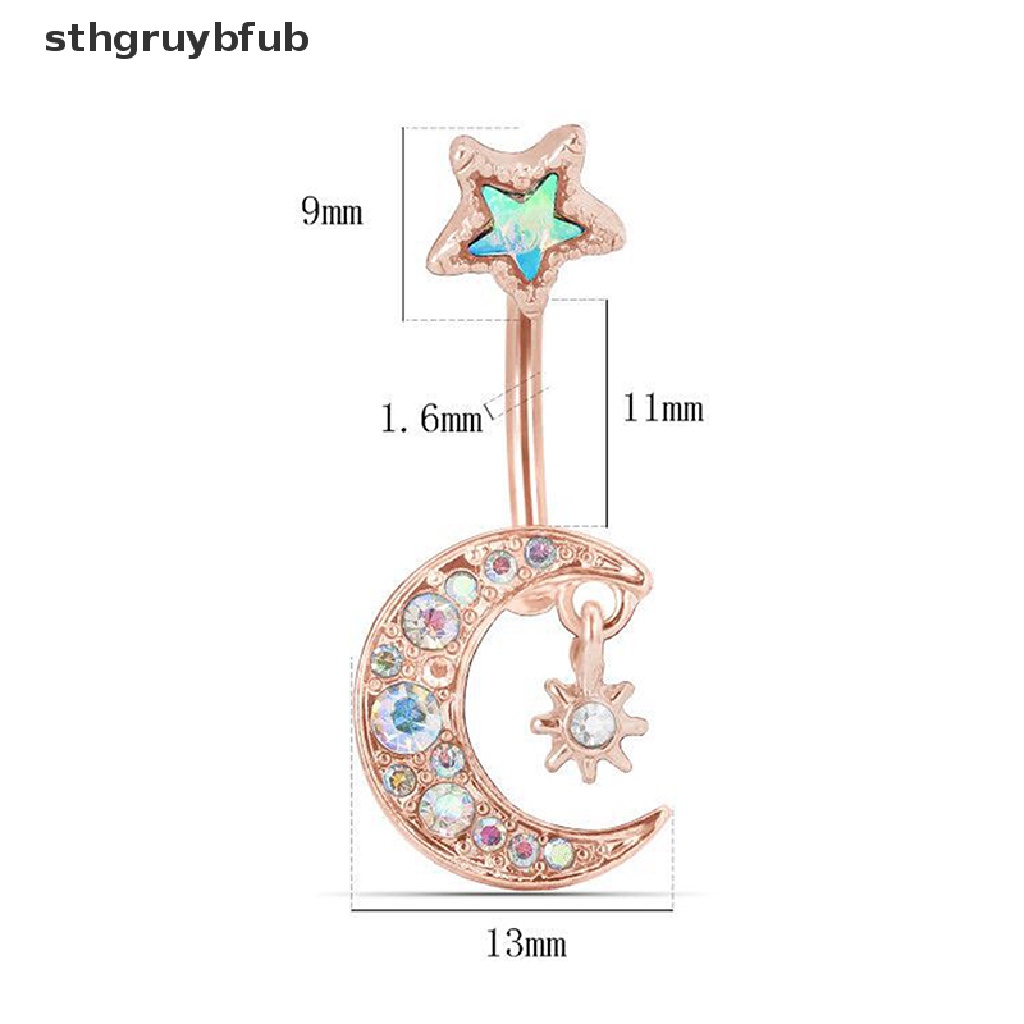 Khuyên Rốn Bằng Thép Không Gỉ Hình Trăng Sao Đính Đá Thời Trang