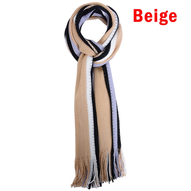 Khăn Choàng Cổ Dài Đan Len Tua Rua Giữ Ấm Mùa Đông Cho Nam Đen