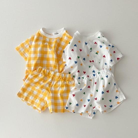 Set Áo Thun Ngắn Tay Và Quần short Họa Tiết Ca Rô Đáng Yêu Dành Cho Các Bé