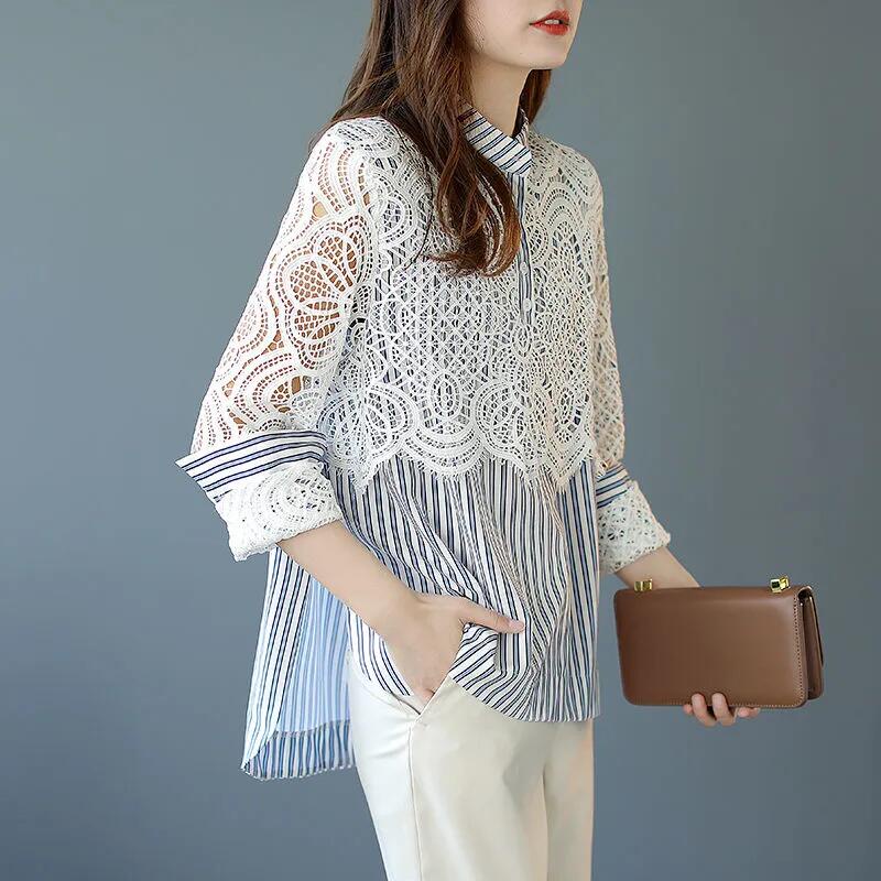 Áo Sơ Mi Nữ Tay Dài Dáng Rộng Họa Tiết Sọc Dọc Thời Trang Cá Tính