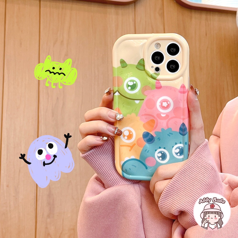 Ốp Điện Thoại TPU Mềm Chống Sốc Họa Tiết Quái Vật Mắt To Phối Bóng Lông Cho IPhone 14 Pro Max 13 12 11 Pro Max