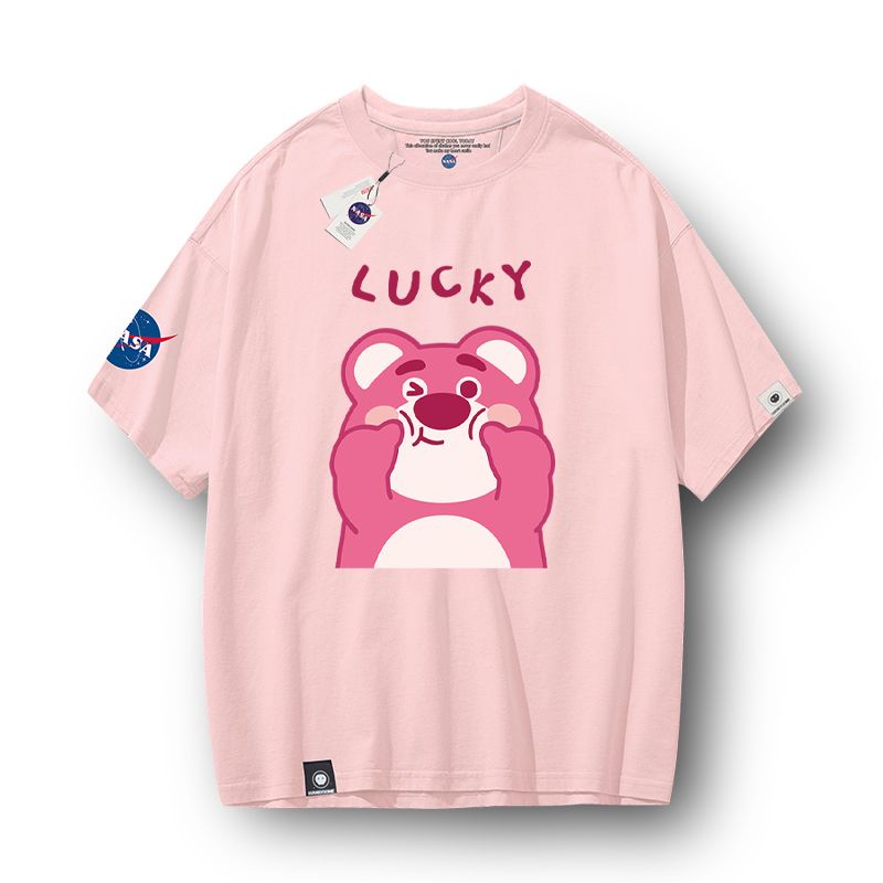 Áo Thun Tay Ngắn In Hình Gấu Và Dâu Tây Dễ Thương Cho Cặp Đôi