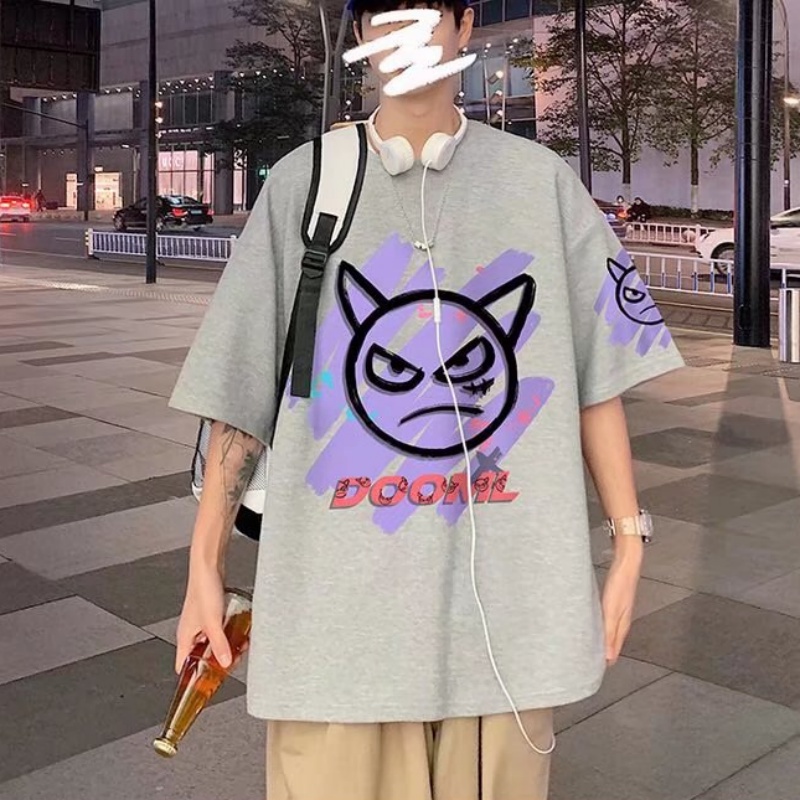 Áo Thun Oversize Cổ Tròn In Họa Tiết Phong Cách hip hop Nhật Bản Thời Trang Cho Nam Size M-5XL