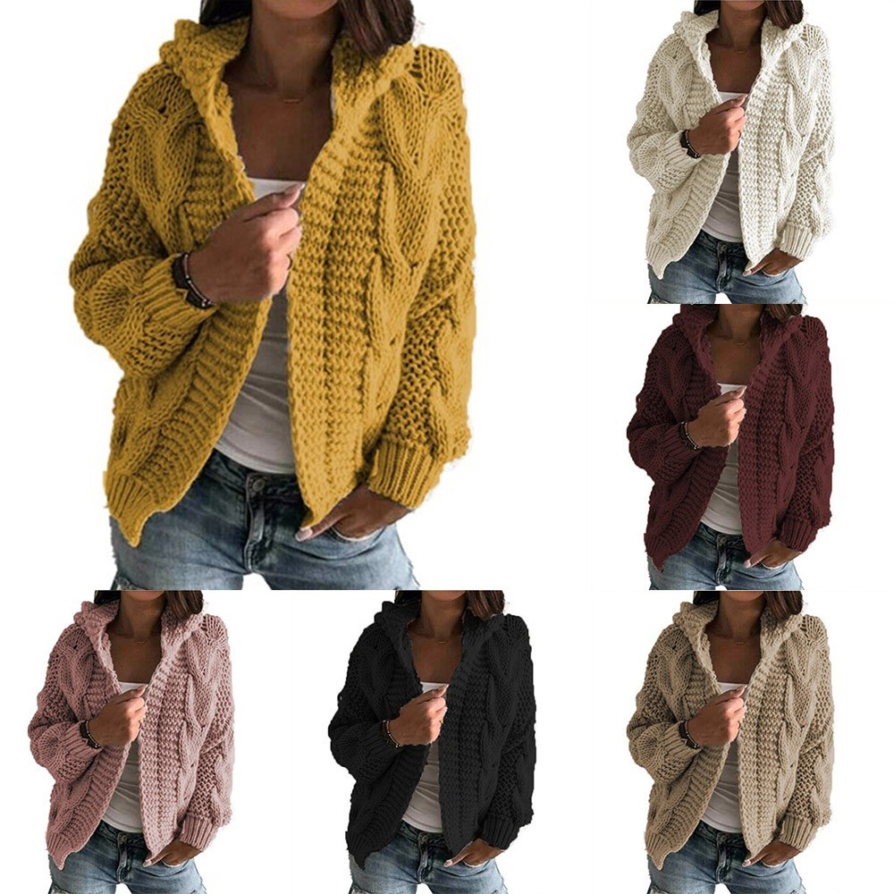 [MM0411] Áo Khoác Cardigan Dệt Kim Có Mũ Trùm Đầu Đơn Giản Dành Cho Nữ