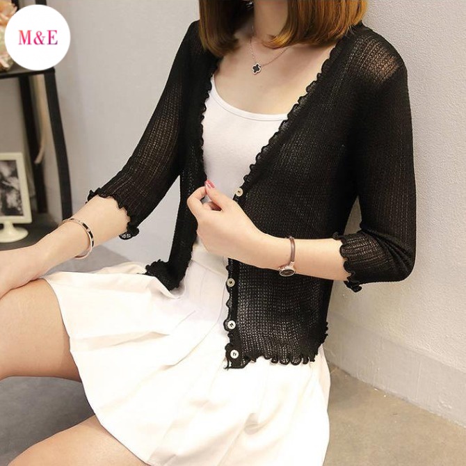 M &amp; E Hàng Có Sẵn Áo Khoác Cardigan Lụa Lạnh Mỏng Ngắn Chống Nắng Mùa Hè CXG8 Cho Nữ