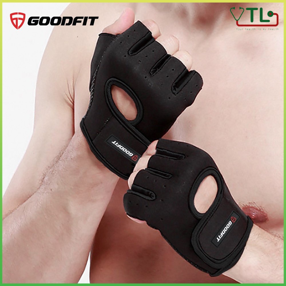 Găng tay hở ngón, bao tay tập gym, tập đu xà nam nữ GoodFit GF202G đệm silicone chống trượt, vải đục lỗ thoáng khí