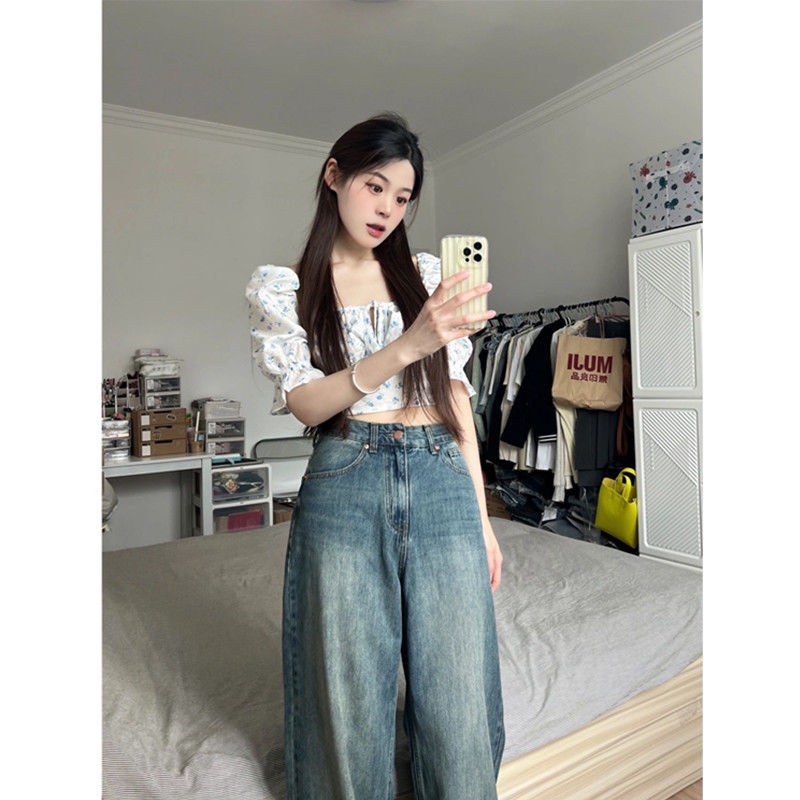 COZOK Quần Jean Dài Ống Rộng Lưng Cao Kiểu vintage Thời Trang Xuân Thu Cho Nữ