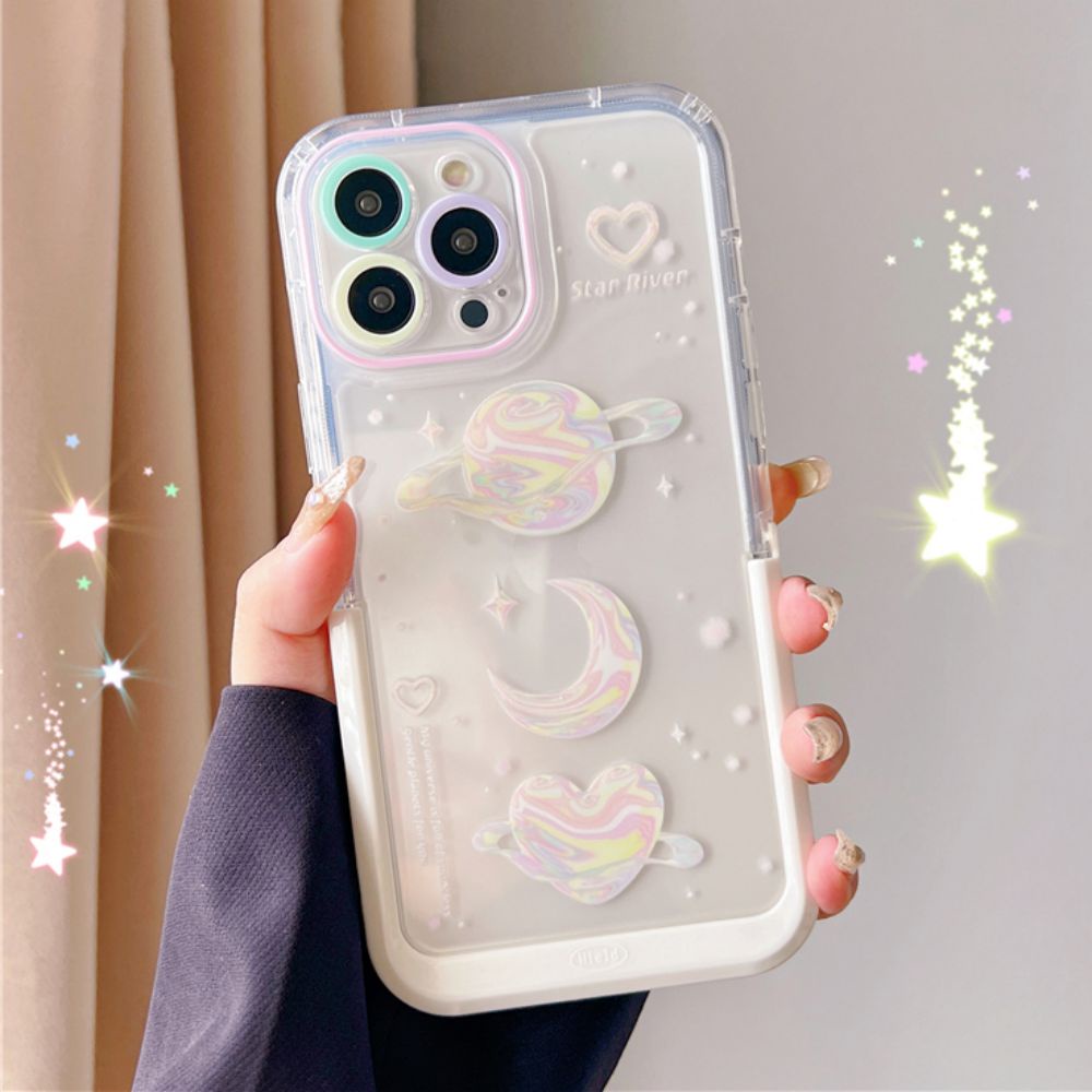Ốp Điện Thoại TPU Dẻo Họa Tiết Hành Tinh Mặt Trăng Kèm Giá Đỡ Tàng Hình Cho IPhone 11 12 13 14 Pro Max 14 Plus