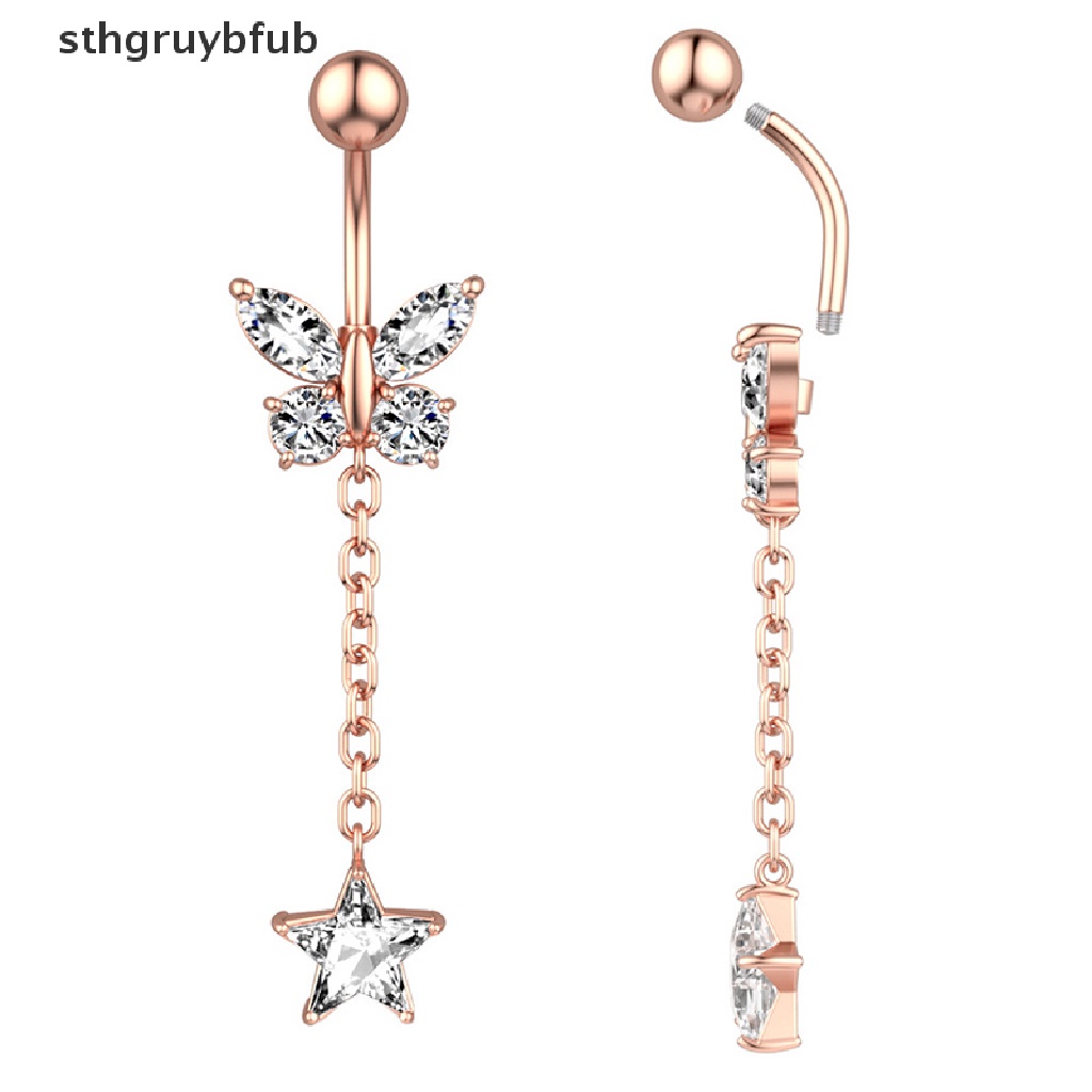 Khuyên Rốn Bằng Thép Không Gỉ Hình Bướm Đính Đá Thời Trang