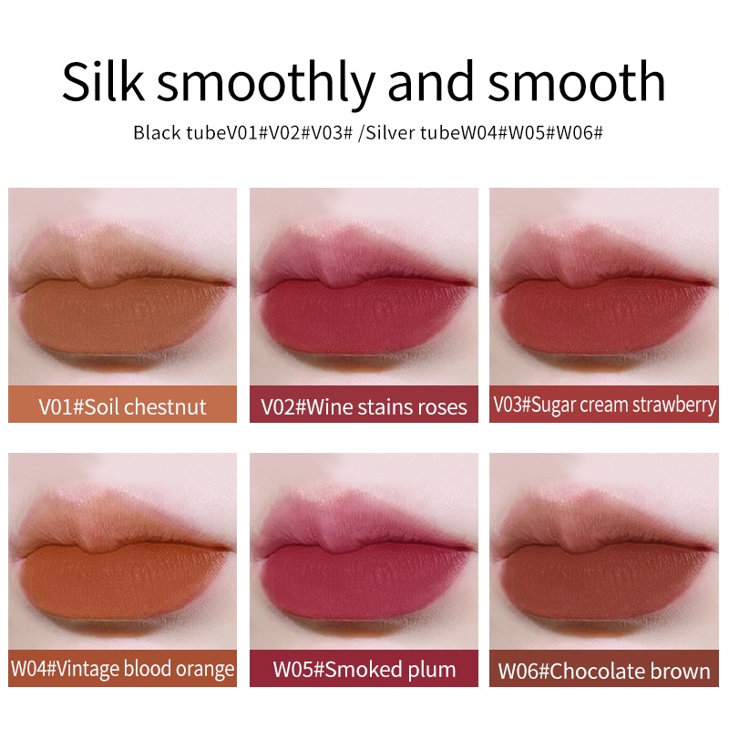 Son Môi Dưỡng Ẩm Chống Thấm Nước Lâu Trôi Không Dính Ly 6 Màu Nhung Mờ Thời Trang