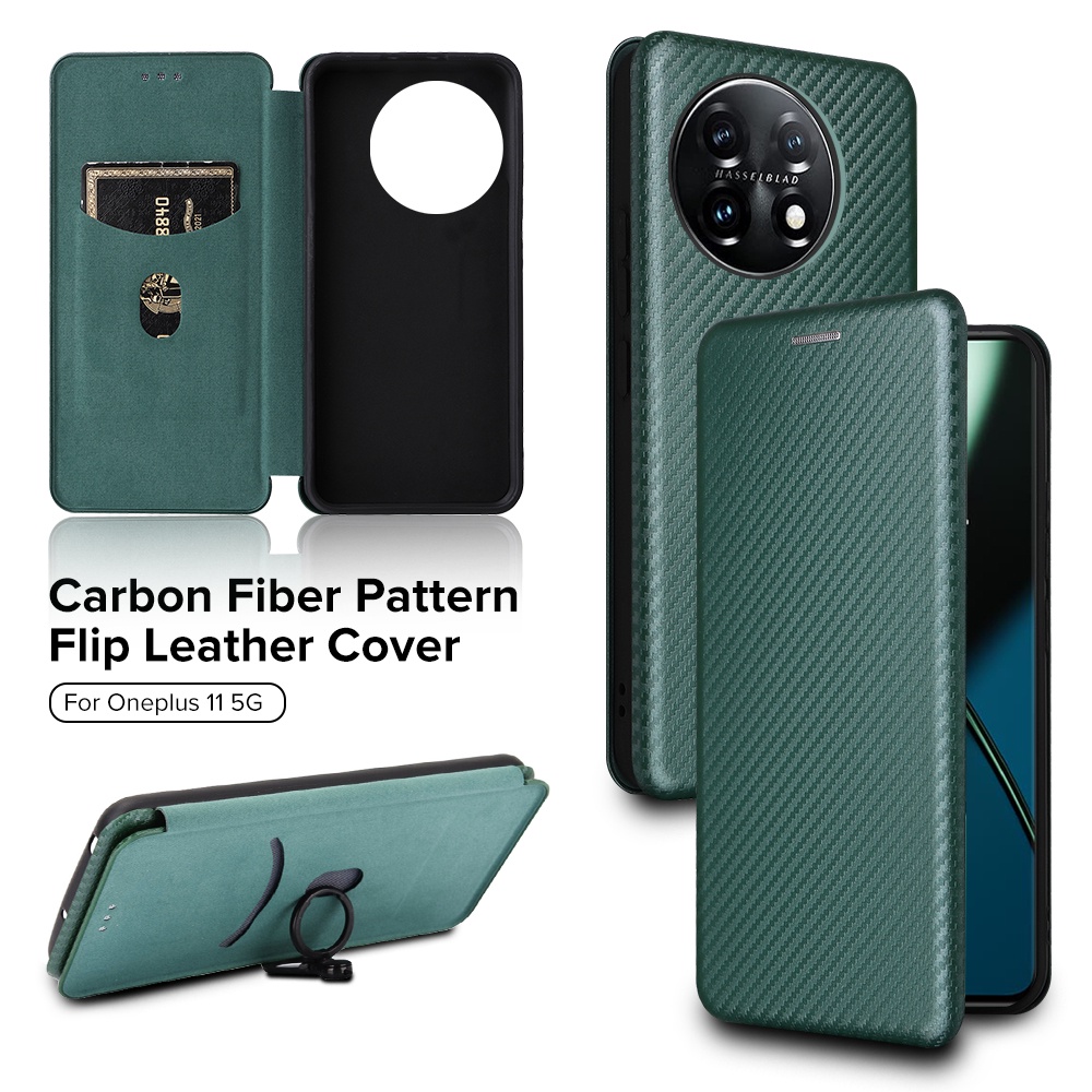 Bao Da Điện Thoại Sợi Carbon Dạng Ví Nắp Lật Có Vòng Đỡ Và Dây Đeo Cho OnePlus 11 5G 11 One Plus 11 CPH2451 6.7 "