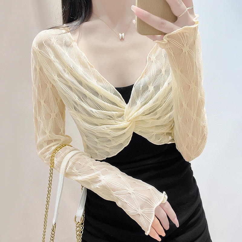 [Must-Have Cổ Áo Giả] Áo Sơ Mi Ren Trắng Dài Tay Chống Nắng Mặc Ngoài Phòng Điều Hòa Không Khí Mùa Hè Cho