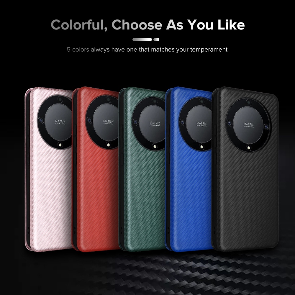 Ốp Điện Thoại Da Dạng Ví Nắp Lật Sợi Carbon Có Vòng Đỡ Và Dây Đeo Cho Honor Magic5 Lite 5G Magic 5Lite Light 5G