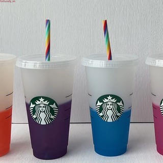 Cốc đổi màu nước lạnh starbucks 710ml/24oz cốc ống hút cầu vồng