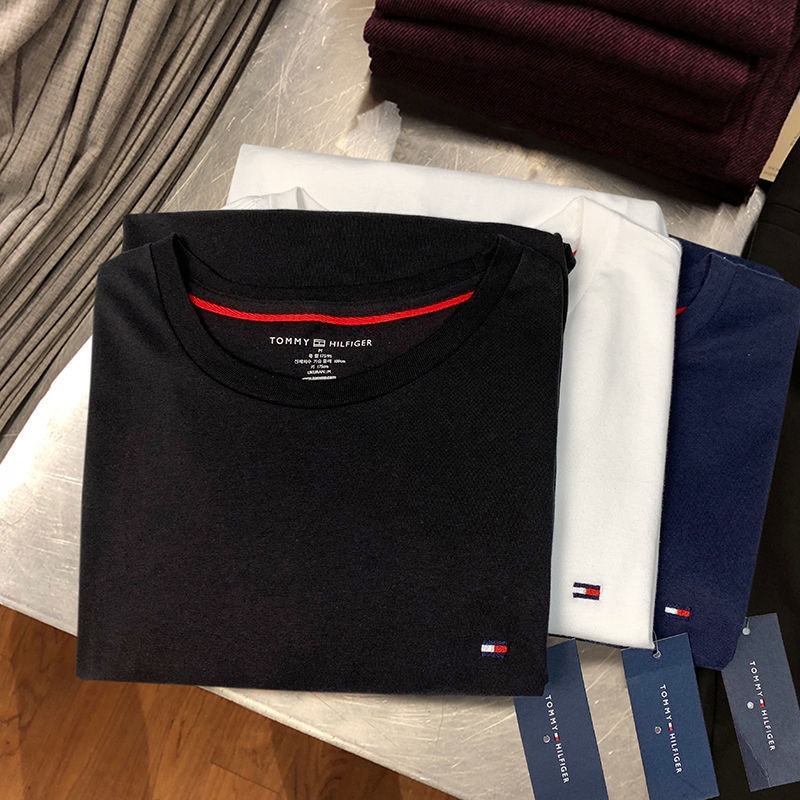 Áo Thun Tommyt Tay Ngắn Dáng Rộng Vải cotton Thêu Nhãn + Thẻ Treo Thời Trang Cho Cặp Đôi