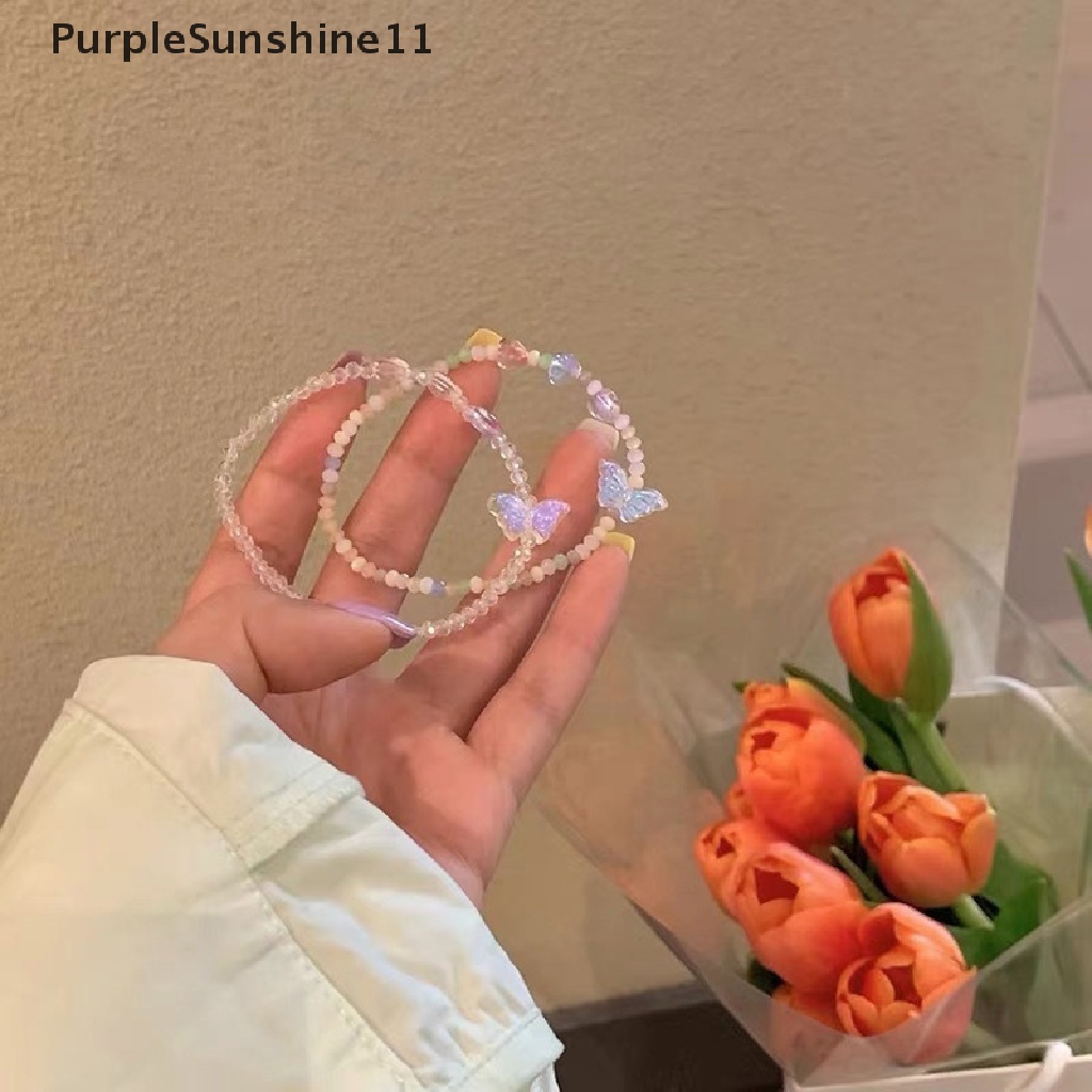 Vòng Tay Dây Co Giãn Xâu Hạt Pha Lê Nhiều Màu Hình Bướm Thời Trang