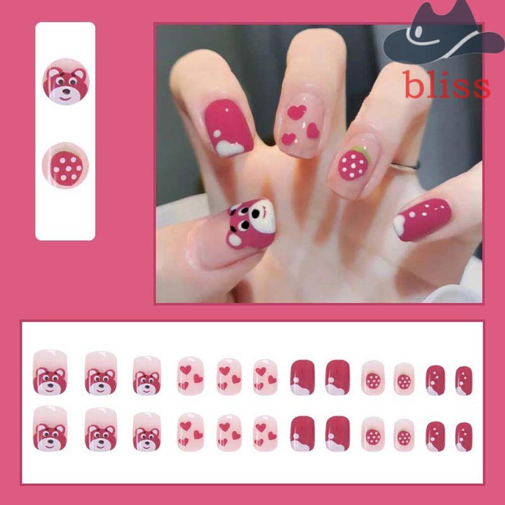 Bộ Móng Tay Giả Hình Gấu / Mèo / Trái Dâu Tây Dễ Thương Cho Nữ