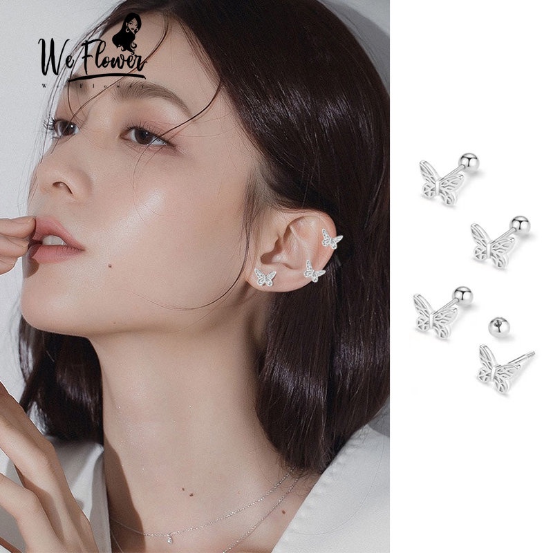 We Flower Bông Tai Mạ Bạc 925 Hình Bướm Đính Đá Thời Trang Hàn Quốc Cho Nữ