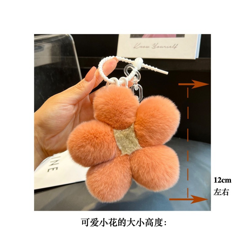 Móc Khóa Hình Bông Hoa Bằng Lông Thỏ Dễ Thương