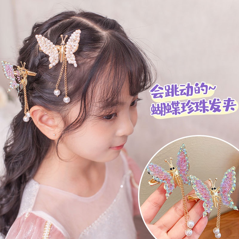 Kẹp Tóc Hình Bướm Đính Ngọc Trai Xinh Xắn Cho Bé Gái