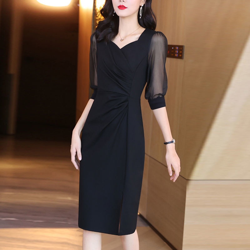 Đầm Vải Tuyn Dài Tay Màu Đen Thiết Kế Thoải Mái Thanh Lịch