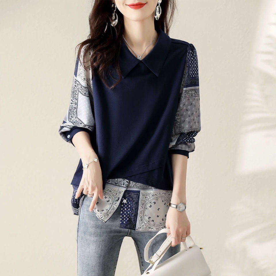 Áo Thun Mỏng Màu Xanh Navy Phong Cách Tối Giản Retro