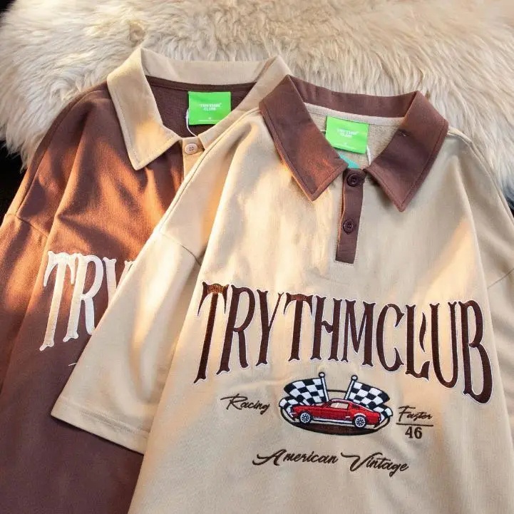 Áo polo Tay Ngắn Bằng Cotton In Họa Tiết Độc Đáo Phong Cách Hàn Quốc Thời Trang Cho Nữ