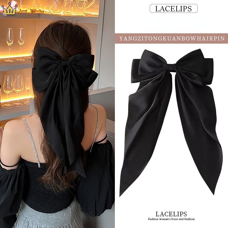 1 X Kẹp Tóc Nơ Lớn Bằng Lụa Satin Mềm Mại Đuôi Dài Phong Cách Pháp 90s Dành Cho Bạn Nữ ruiyanJP5