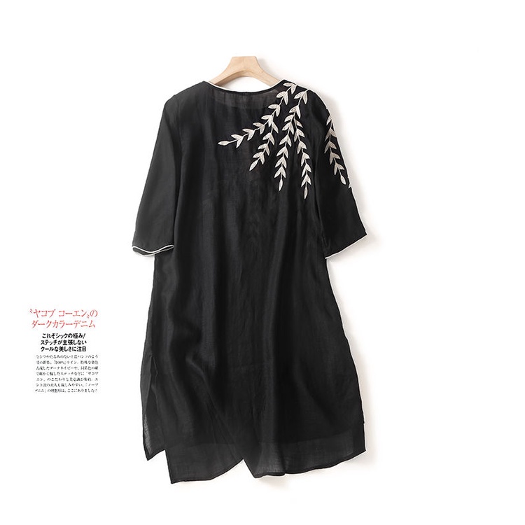 Đầm Cotton Lanh Dáng Rộng Xẻ Tà Thêu Họa Tiết Xinh Xắn Thời Trang Mùa Hè Cho Nữ