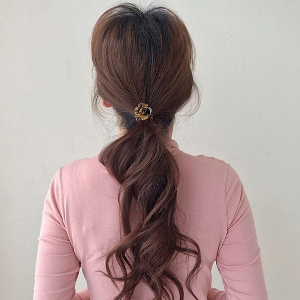Dây Buộc Tóc Đuôi Ngựa Cao Su Co Giãn Đính Hoa Trà Lấp Lánh Kiểu Vintage