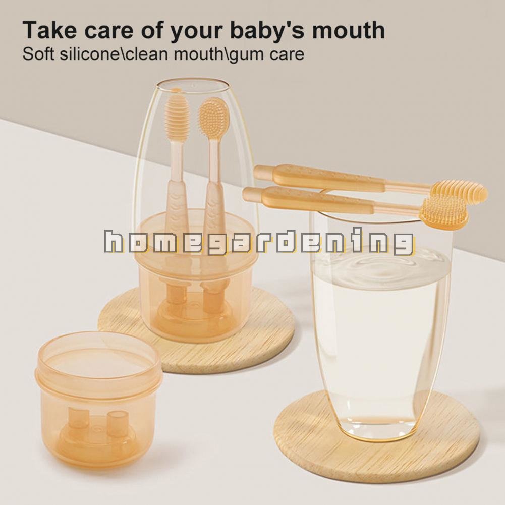 Set 2 Bàn Chải Đánh Răng Bằng Silicone Kèm Vỏ Bọc Bảo Vệ Lưỡi Cho Bé
