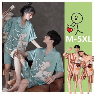 Bộ Đồ Ngủ Tay Ngắn Chất Lụa Satin In Họa Tiết Hoạt Hình Dễ Thương Thời Trang Mùa Hè Cho Cặp Đôi Size M-5XL