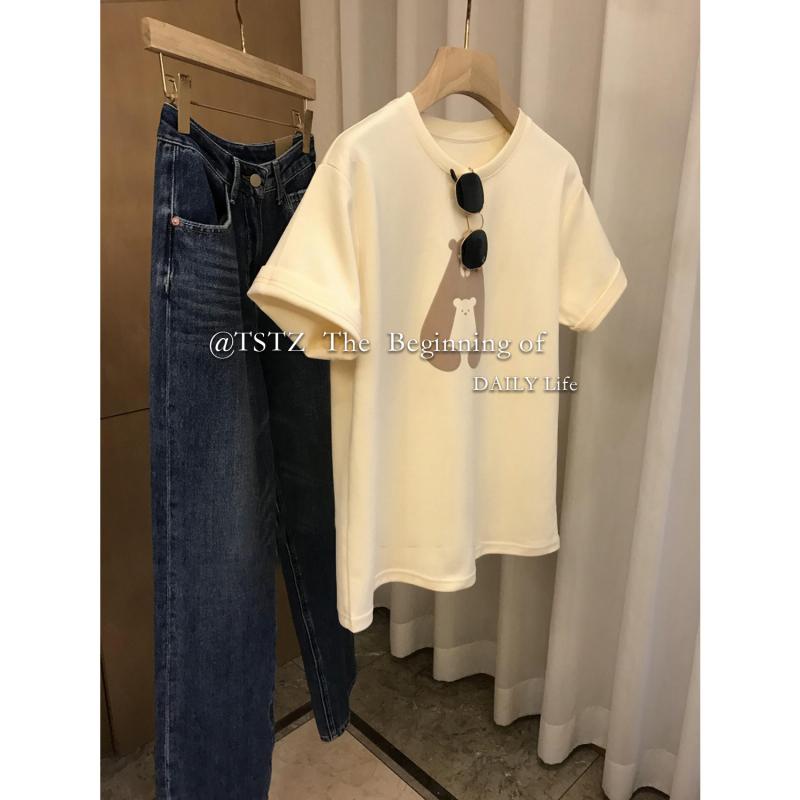 Áo Thun Tay Ngắn Hoạ Tiết In Thiết Kế Oversized Phong Cách Hàn Quốc