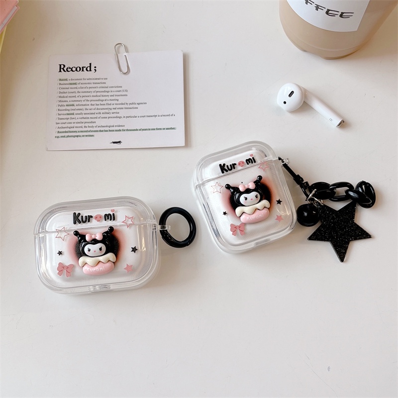 Vỏ Bảo Vệ Hộp Sạc Tai Nghe Bluetooth Không Dây Airpods1 / 2 3 Pro Pro2 Air Pods Pro 3 Hình Kuromi Có Vòng Đeo Tay Dễ Thương