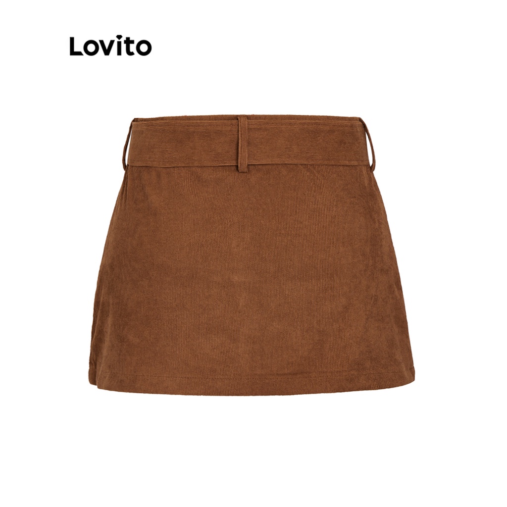 Lovito Casual Váy Trơn Kèm Thắt Lưng Nữ L36AD057 (Nâu)